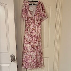 LoveShackFancy Pink Floral Midi Dress